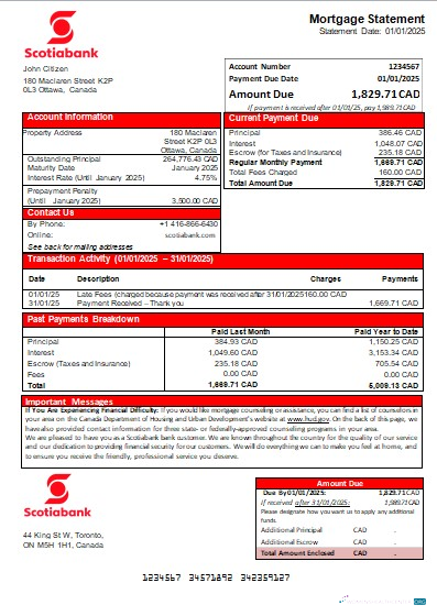 Download Canada Scotiabank bank mortgage statement scr Photoshop template